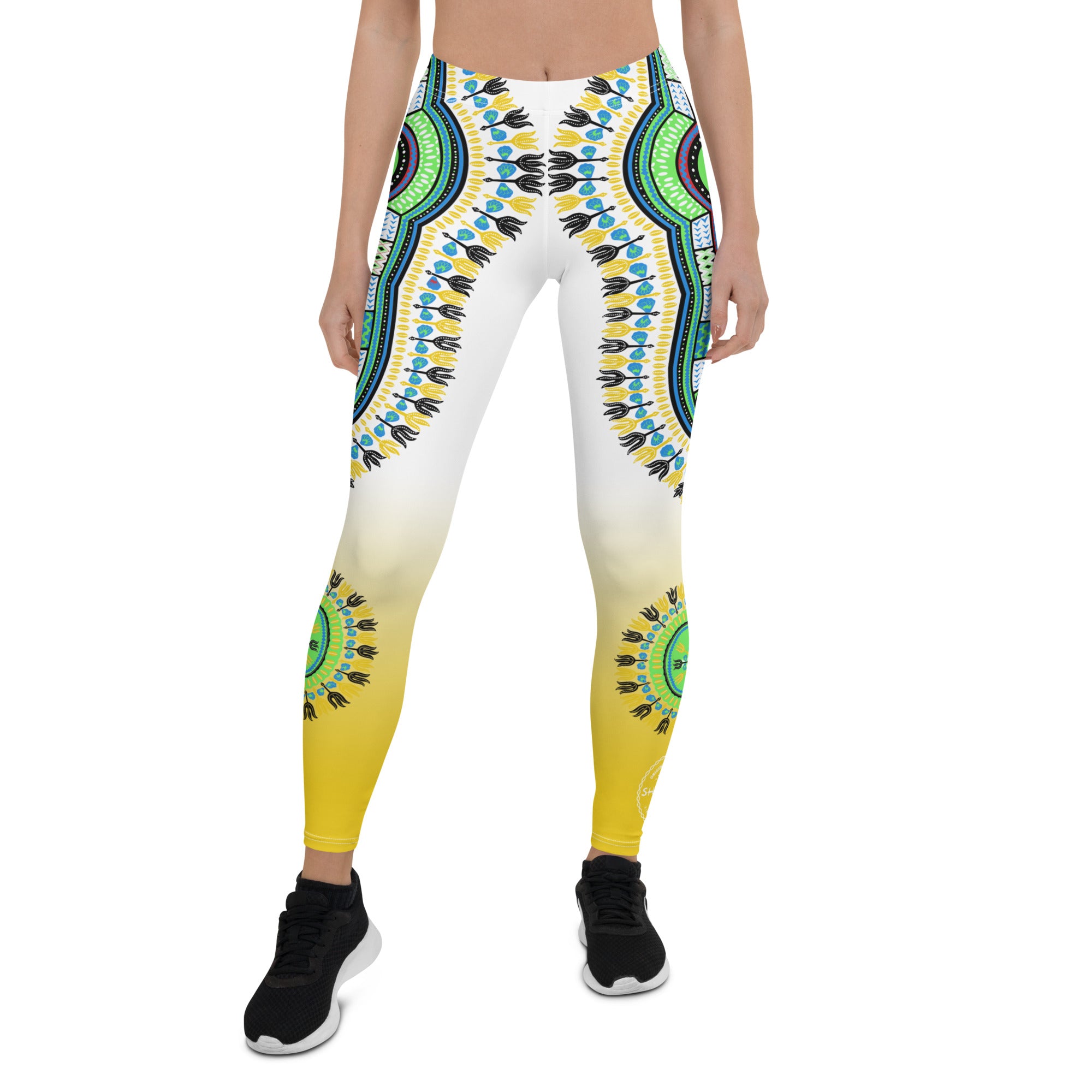 Folk Llama Yellow Designer Yoga Leggings — One Little Printshop